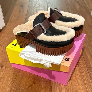 4CCCCEES Plia Amber Genuine Shearling Platform Clog size 40 Brand New